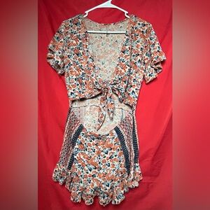 Floral Tie-Front Romper free people size 10